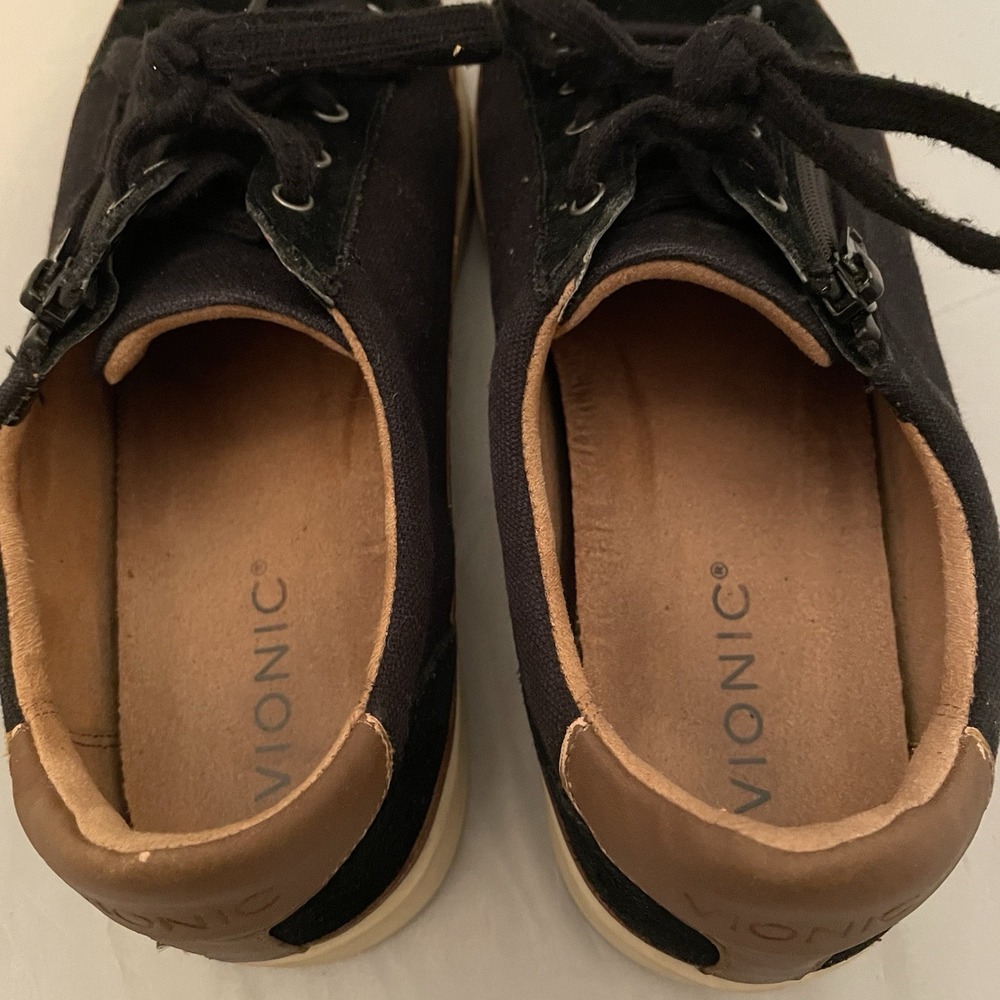 Vionic Shoes Woman's Size 8 Mayra Suede Leather Canvas Black , Side Zip & Lace - Picture 7 of 8